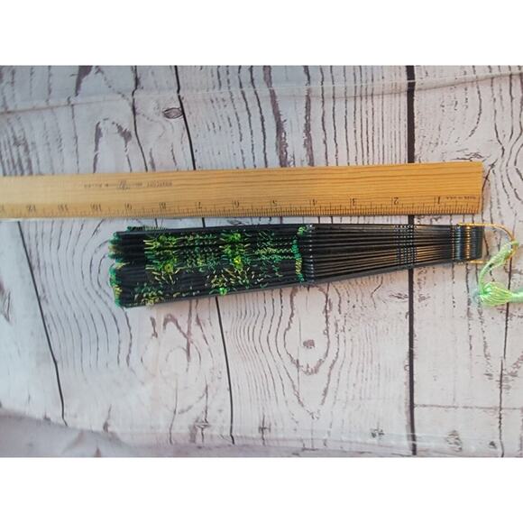 Peacock Emerald Green Embroidered Fabric Folds Handheld Fan Sequin Party Bridal - Picture 6 of 6